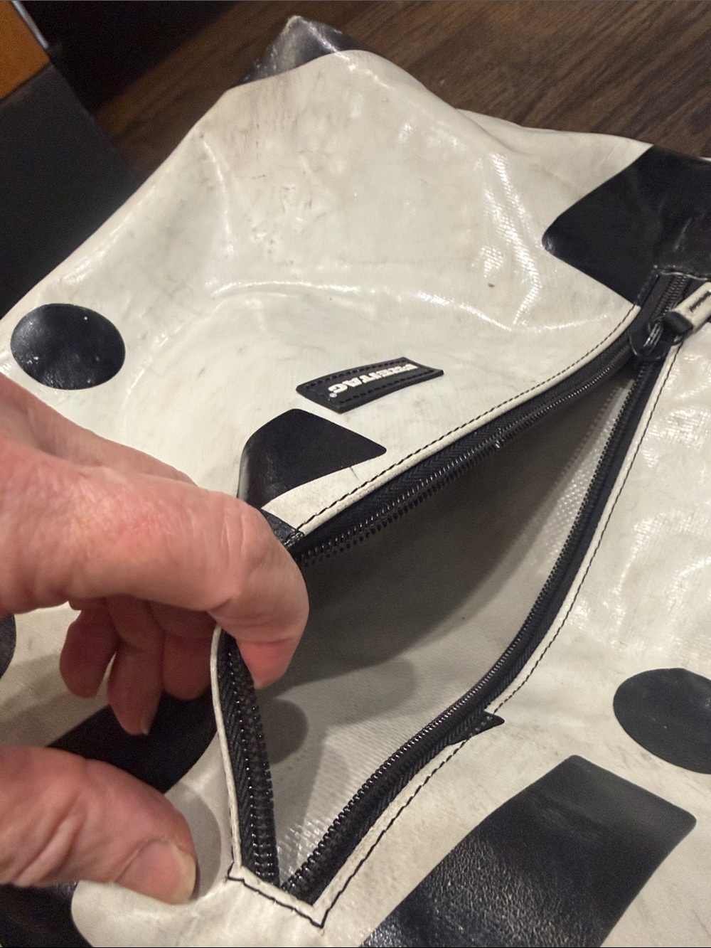 FREITAG Grey & Black Graphic Shoulder Bag with Detachable Pouch. - Picture 4 of 16